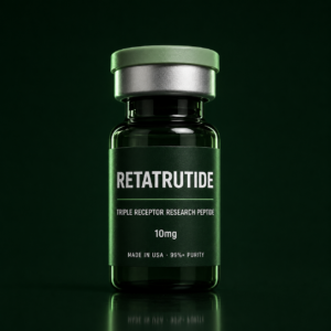 Retatrutide research peptide vial, 10mg, 99%+ purity, made in USA
