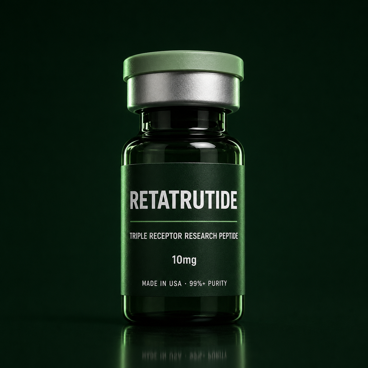 Retatrutide research peptide vial, 10mg, 99%+ purity, made in USA